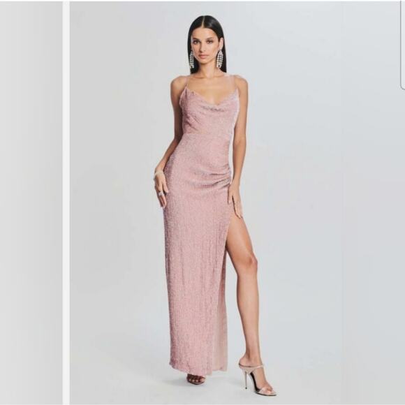 Retrofete Katya Dress in Dusty Peach Large Maxi Sequins Cowl Neck Sleeveless NWT - Picture 1 of 13